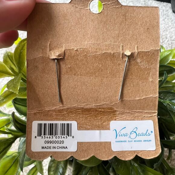 NEW Viva Beads Handmade Clay Round Yellow Floral Print Dangle Earrings - Picture 6 of 9